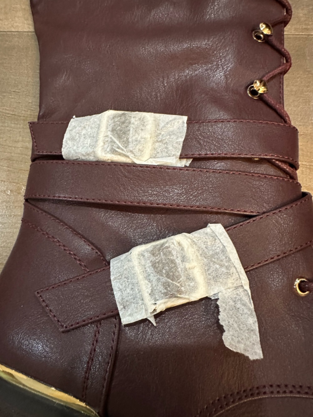 Shoe Dazzle Over-the-Knee Lace-Up combat Boots in Burgundy - Picture 5 of 8